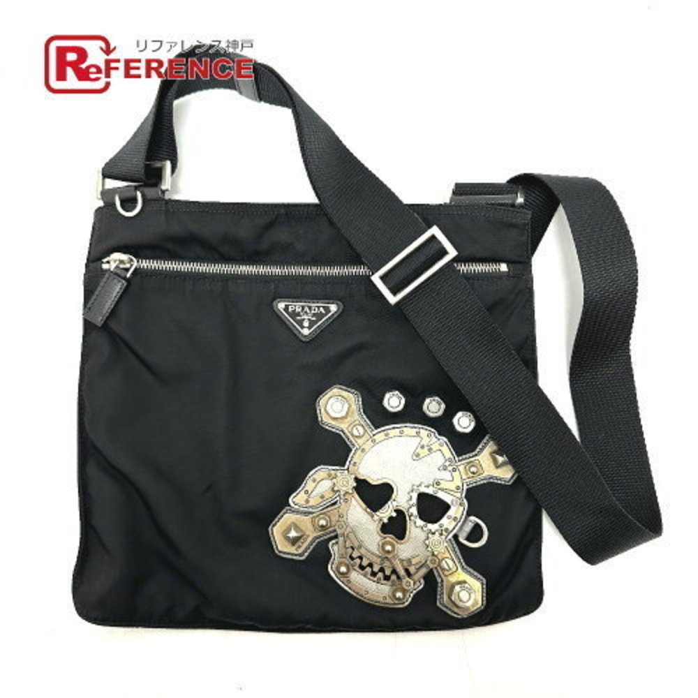 Prada Triangle Skull Flat Shoulder Bag Nylon Black - image 1